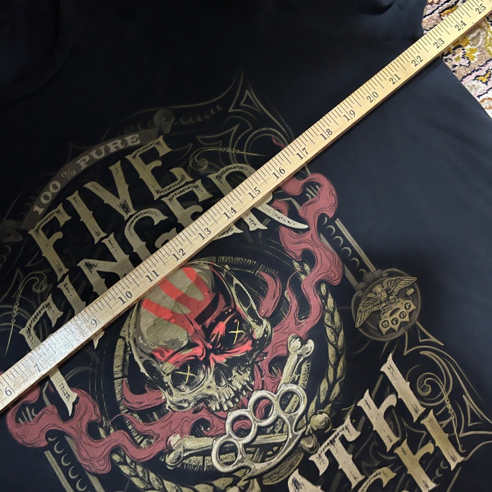 Five Finger Death Punch Mens 2XL Black Graphic T-Shirt Skull Brass Knuckles Tee - Picture 4 of 5